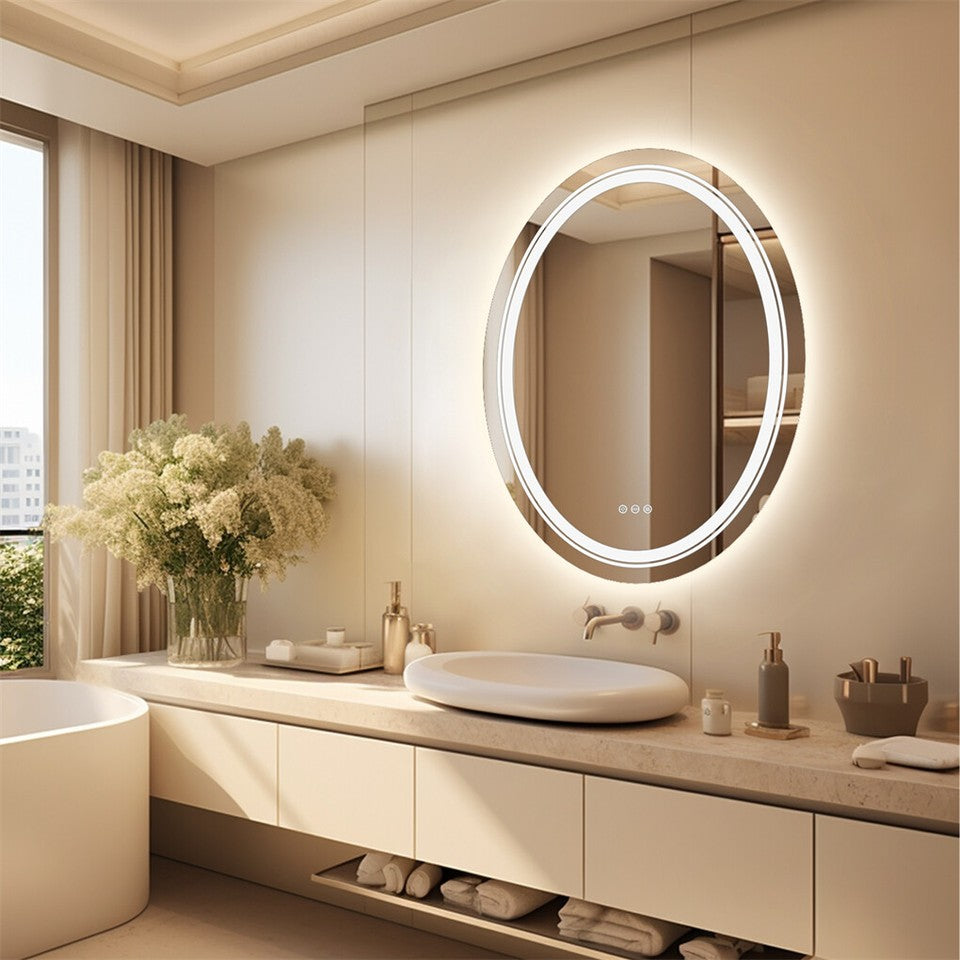 60x80cm Oval Backlit + Front LED Bathroom Mirror Dimmable Shatter-Proof Vanity Mirror