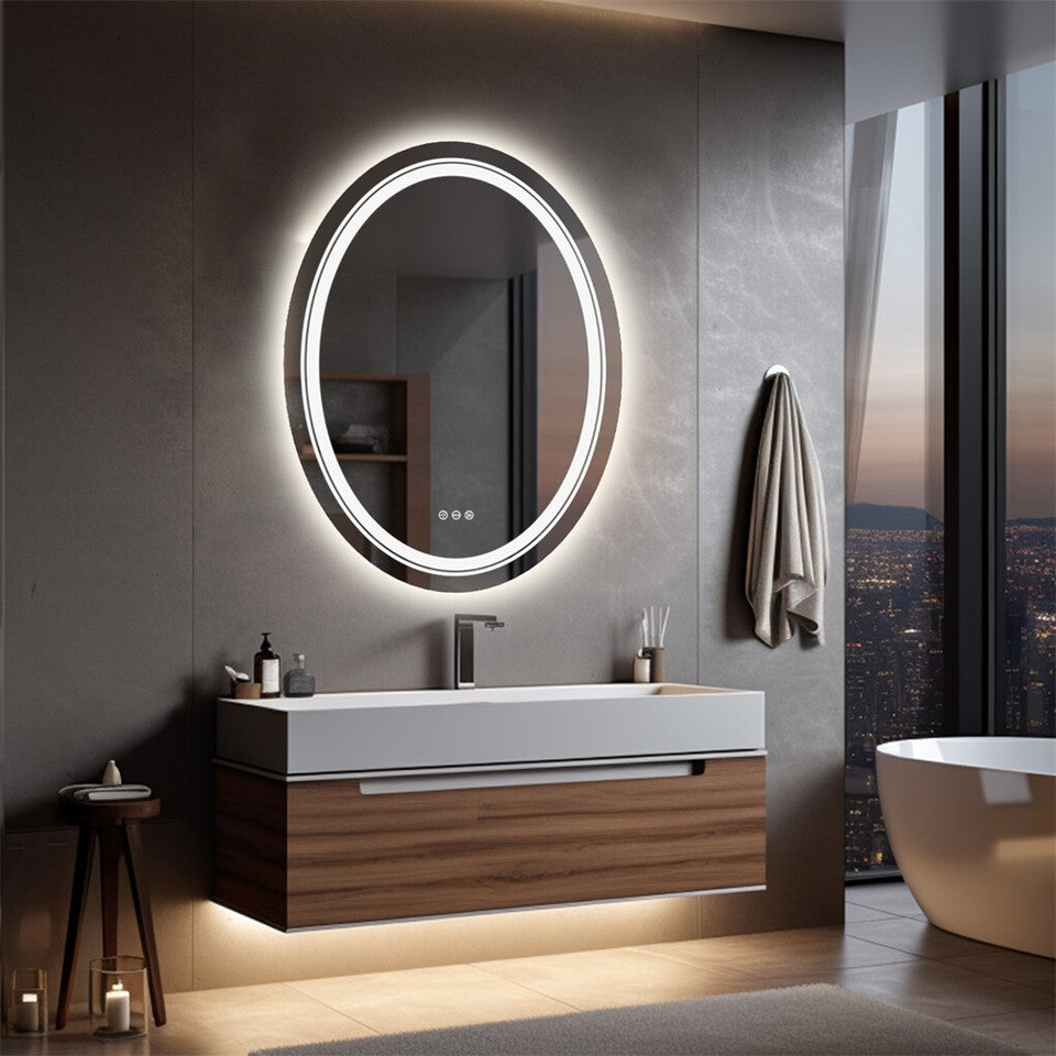 60x80cm Oval Backlit + Front LED Bathroom Mirror Dimmable Shatter-Proof Vanity Mirror