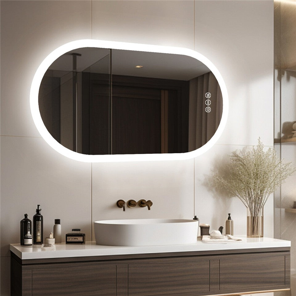 Premium Oval LED Anti-Fog Bathroom Mirror(100x50cm)