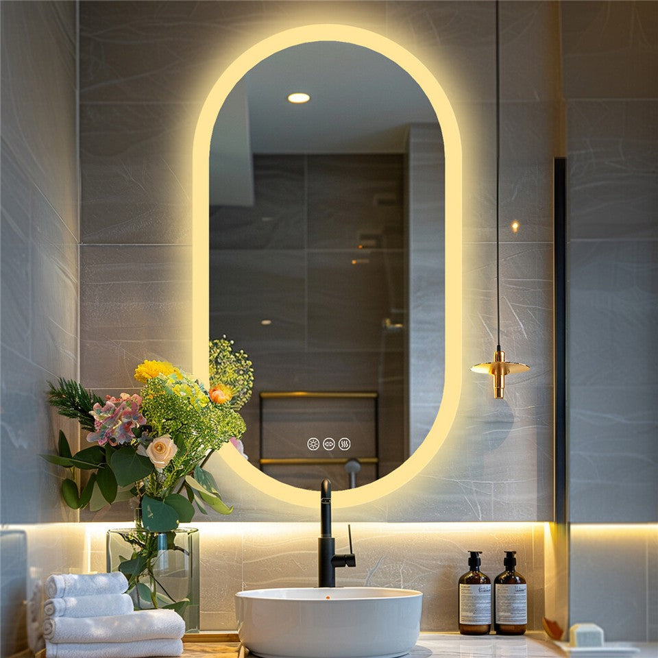 Premium Oval LED Anti-Fog Bathroom Mirror(100x50cm)
