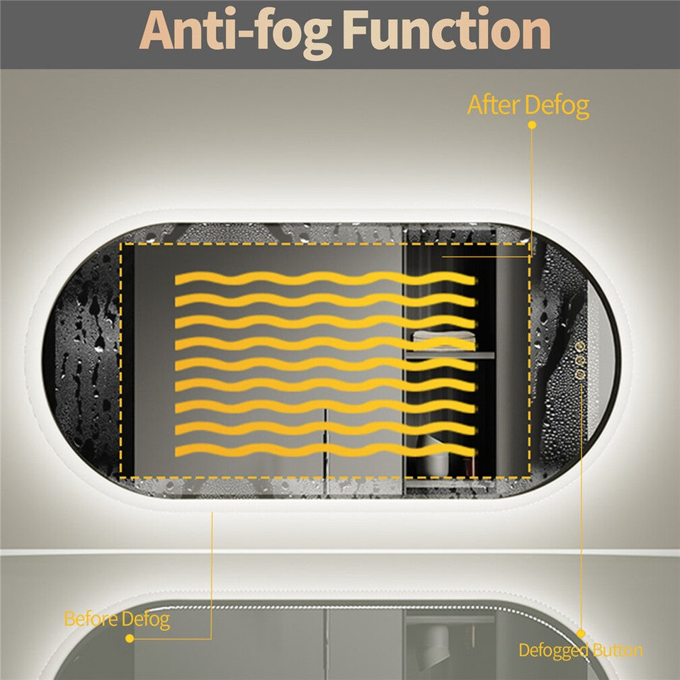 Premium Oval LED Anti-Fog Bathroom Mirror(100x50cm)