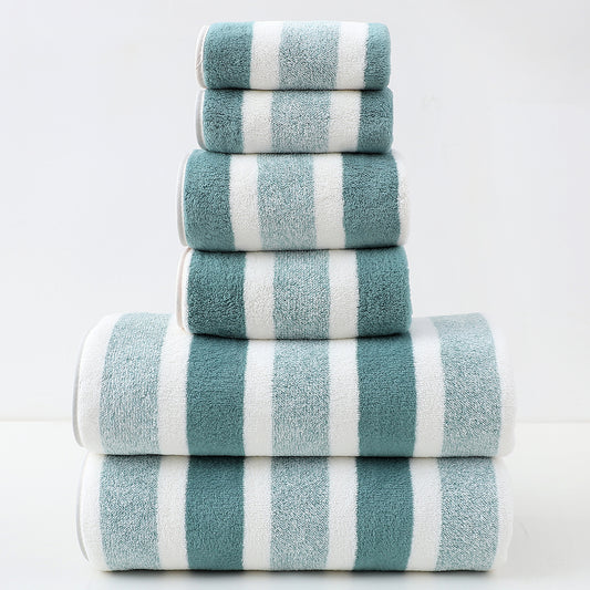 Luxury Cotton Wide Stripe Towel Set - 6 Piece Set (2 Hand Towels, 2 Bath Towels, 2 Washcloths), Ultra Soft and Absorbent