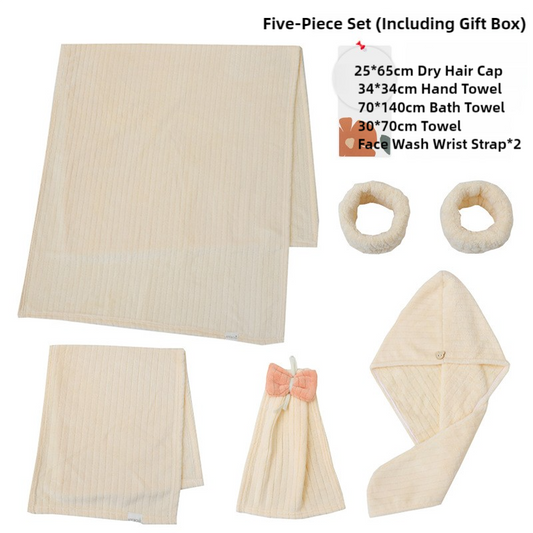 Soft Coral Fleece Towel and Bath Towel Gift Set - 5-Piece Luxurious Absorbent Set
