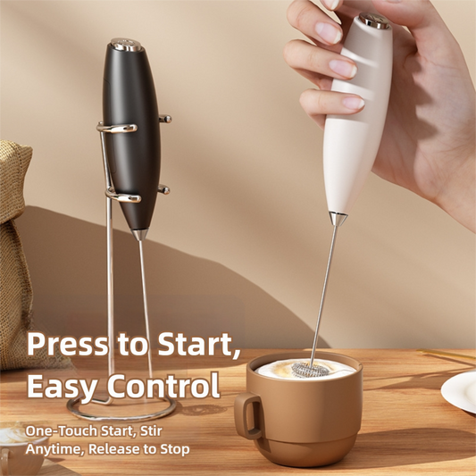 White Battery-Powered Frother and Whisk with Stand