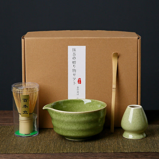 Complete Matcha Tea Ceremony Set – 4-Piece Traditional Japanese Bamboo and Ceramic Tools