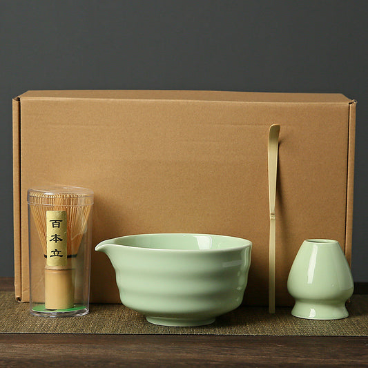 Matcha Tea Ceremony Set – 4-Piece Traditional Japanese Bamboo and Ceramic Kit