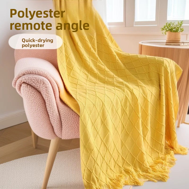 Nordic Knitted Throw Blanket – Soft Acrylic, Diamond Pattern, Lake Blue 130x230cm