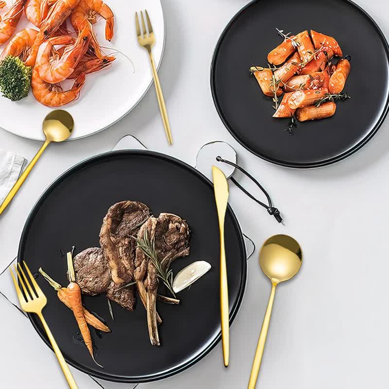 30-Piece Rose Gold Portuguese Cutlery Set – Mirror Polished 410 Stainless Steel for 6 with Steak Knives