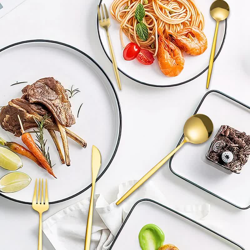 30-Piece Rose Gold Portuguese Cutlery Set – Mirror Polished 410 Stainless Steel for 6 with Steak Knives
