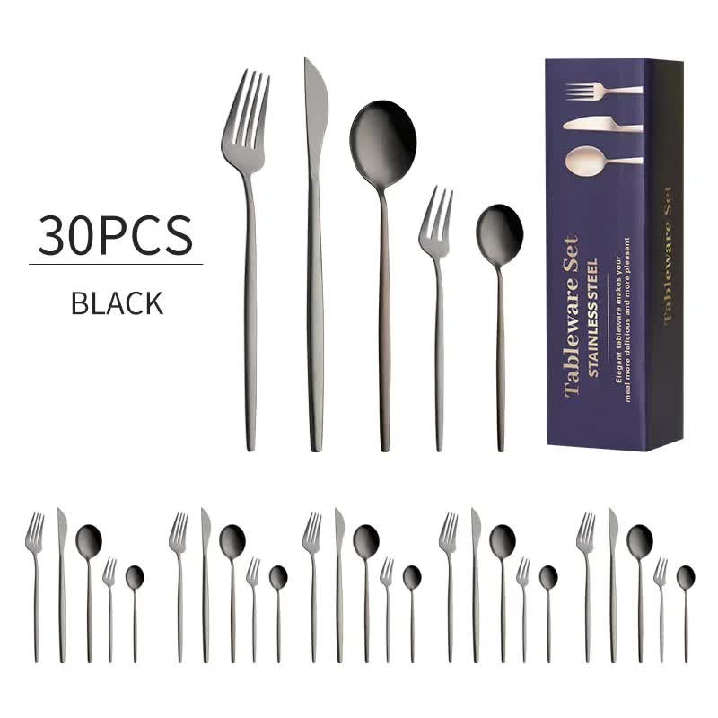Portuguese Style 30-Piece Cutlery Set – Mirror Polished 410 Stainless Steel for 6 with Steak Knives