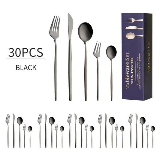 Portuguese Style 30-Piece Cutlery Set – Mirror Polished 410 Stainless Steel for 6 with Steak Knives