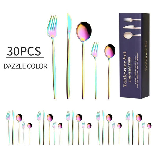 30-Piece Portuguese Style Cutlery Set – Mirror Polished 410 Stainless Steel for 6 with Steak Knives