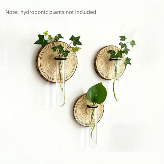 Wall-Mounted Hydroponic Test Tube Vase – 3-Pack, Wood & Iron