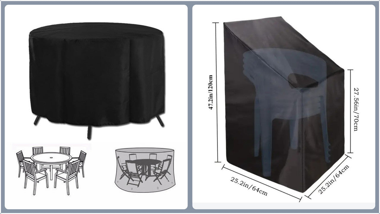 Outdoor Furniture Protector Set – Waterproof Oxford Covers for Round Table & Lounge Chair