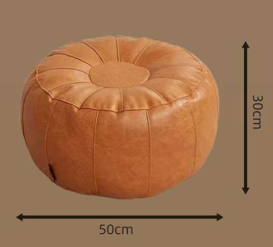 Faux Leather Pumpkin Pouf Cover – Brown, 50x30cm, Unfilled Ottoman and Storage