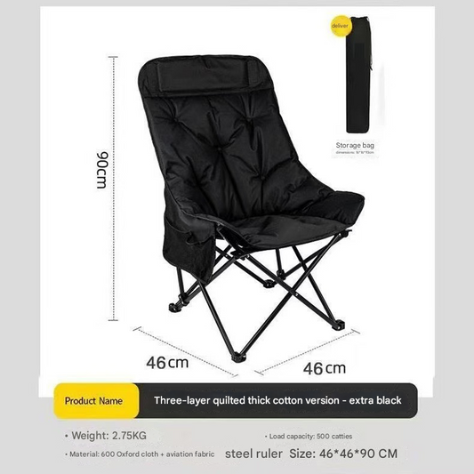 Black Fixed High-Back Folding Chair – 46cm Wide Seat, 90cm Height, 250kg Load Capacity with Carry Bag
