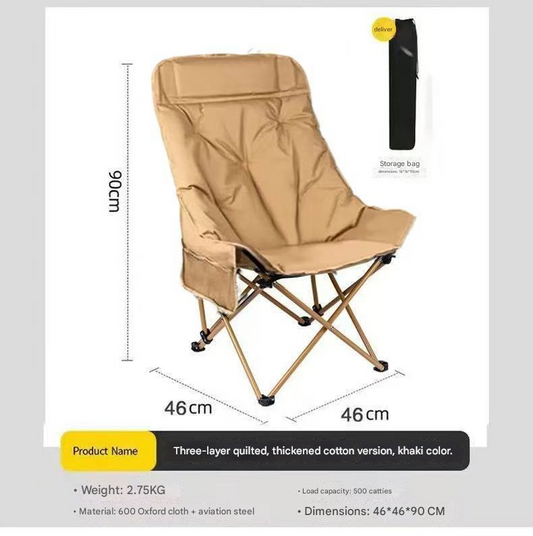 Khaki Fixed High-Back Folding Chair – 46cm Wide Seat, 90cm Height, 250kg Load Capacity with Carry Bag