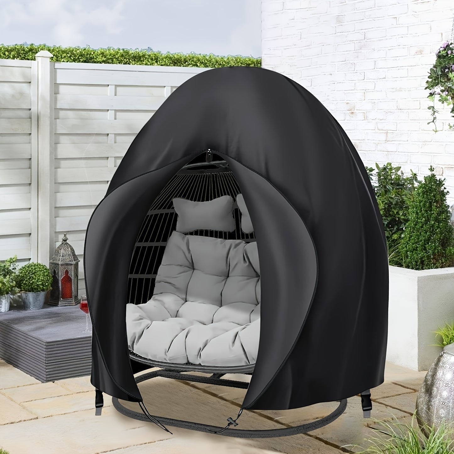 Hanging Egg Chair Cover – Waterproof, Windproof with Drawstring, Black, Double Seat