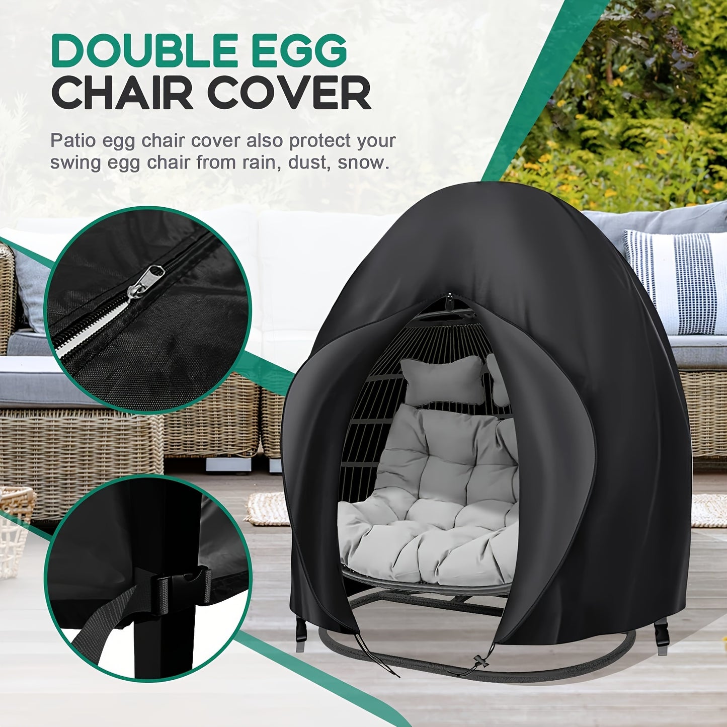 Hanging Egg Chair Cover – Waterproof, Windproof with Drawstring, Black, Double Seat