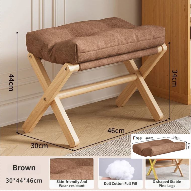 Foldable Ottoman and Footstool – Cotton Linen, Padded Cushion with Velcro Stability