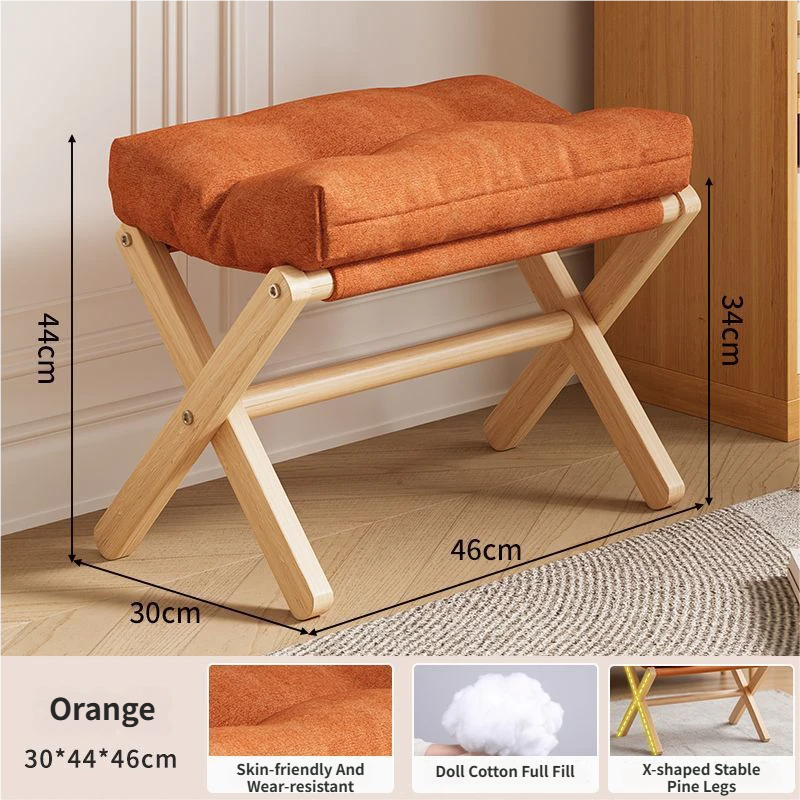 Foldable Ottoman and Footstool – Cotton Linen, Padded with Velcro Stability, Orange
