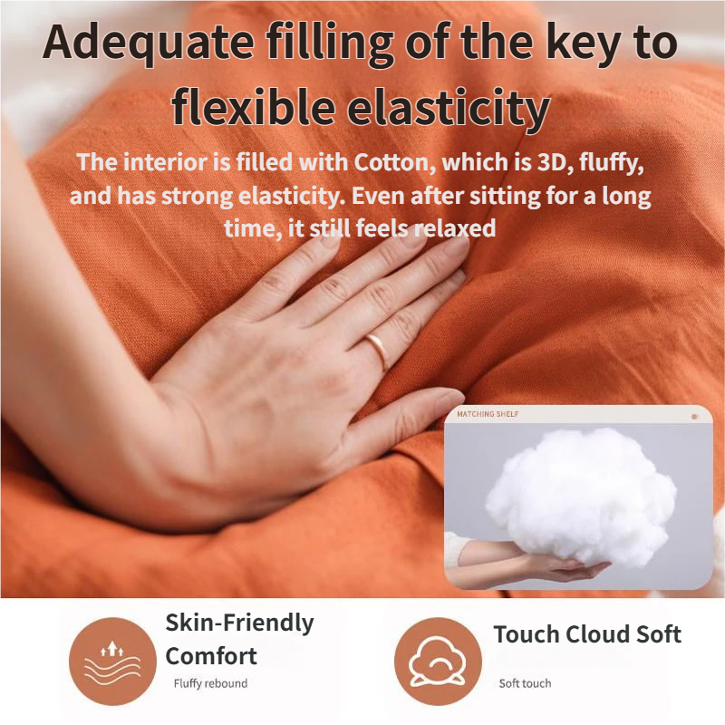 Foldable Ottoman and Footstool – Cotton Linen, Padded with Velcro Stability, Orange