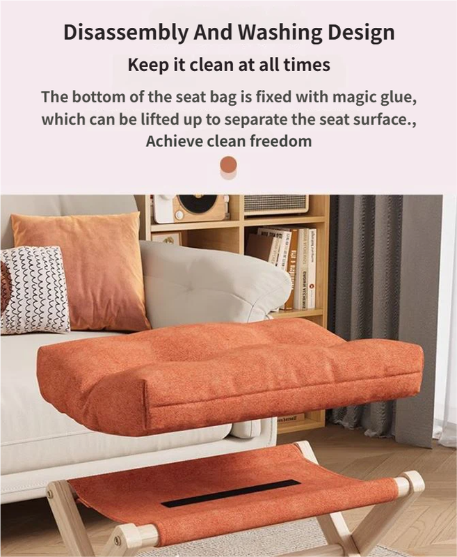 Foldable Ottoman and Footstool – Cotton Linen, Padded with Velcro Stability, Orange
