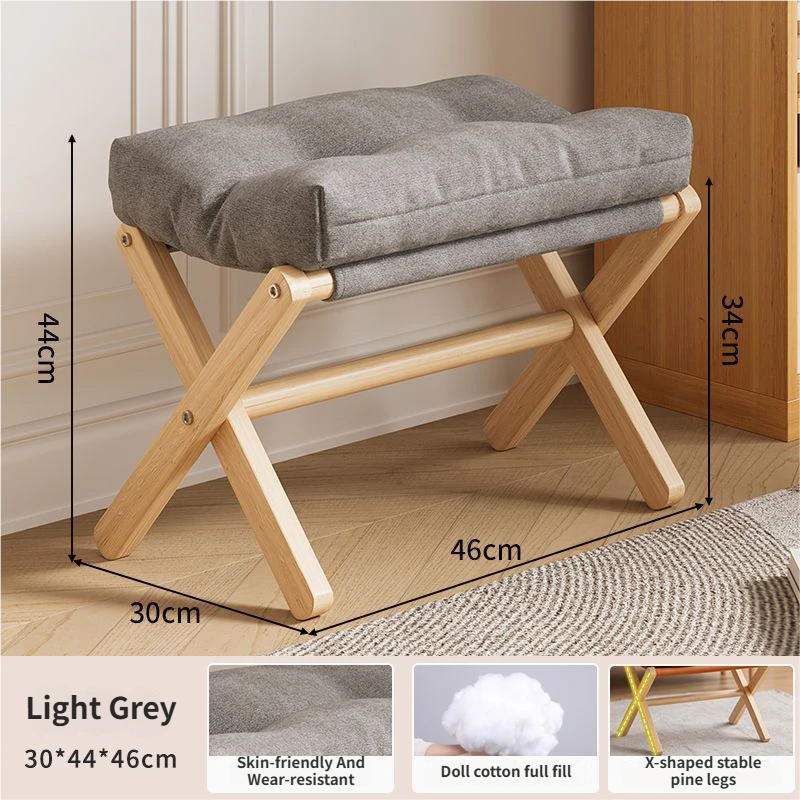 Foldable Ottoman and Footstool – Padded Cotton Linen, Light Grey with Velcro Stability