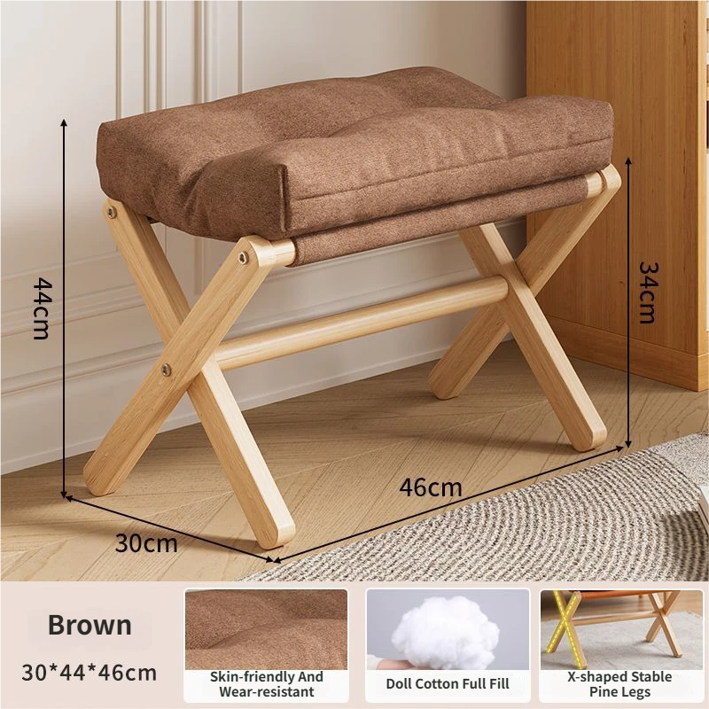 Foldable Ottoman with Padded Cotton Linen Cushion – Brown, Velcro Stability