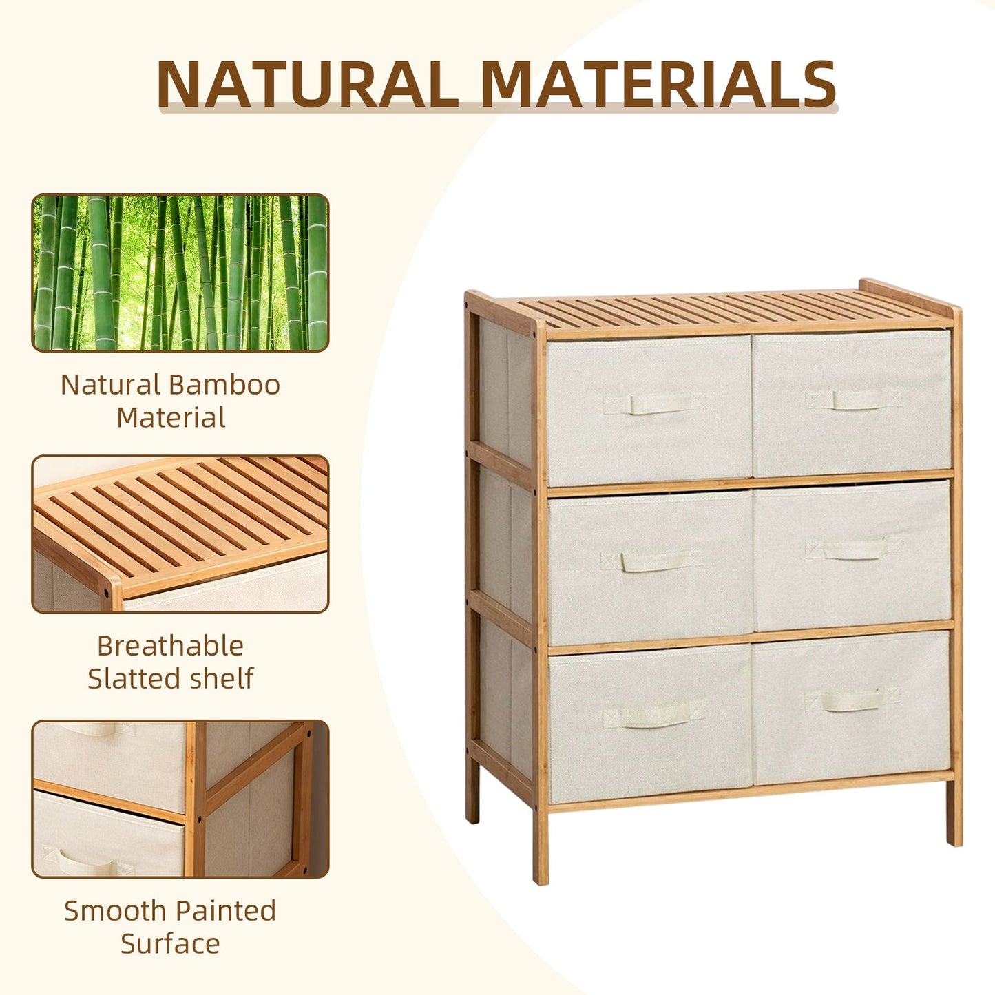 Bamboo Storage Chest – 6 Drawer, Natural Finish
