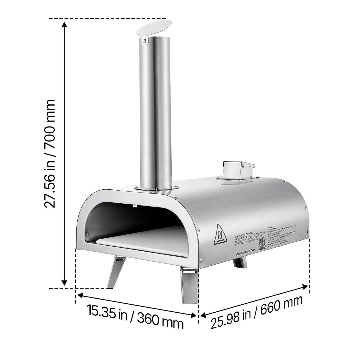 Pizza Oven Outdoor, 12" Pellet Pizza Oven, Portable Pizza-Stove with Built-in Thermometer, Wood Fired Stainless Steel Pizza-Maker, for Backyard, Camping, Pizza-Stone, Shovel, Carry Bag, Silver