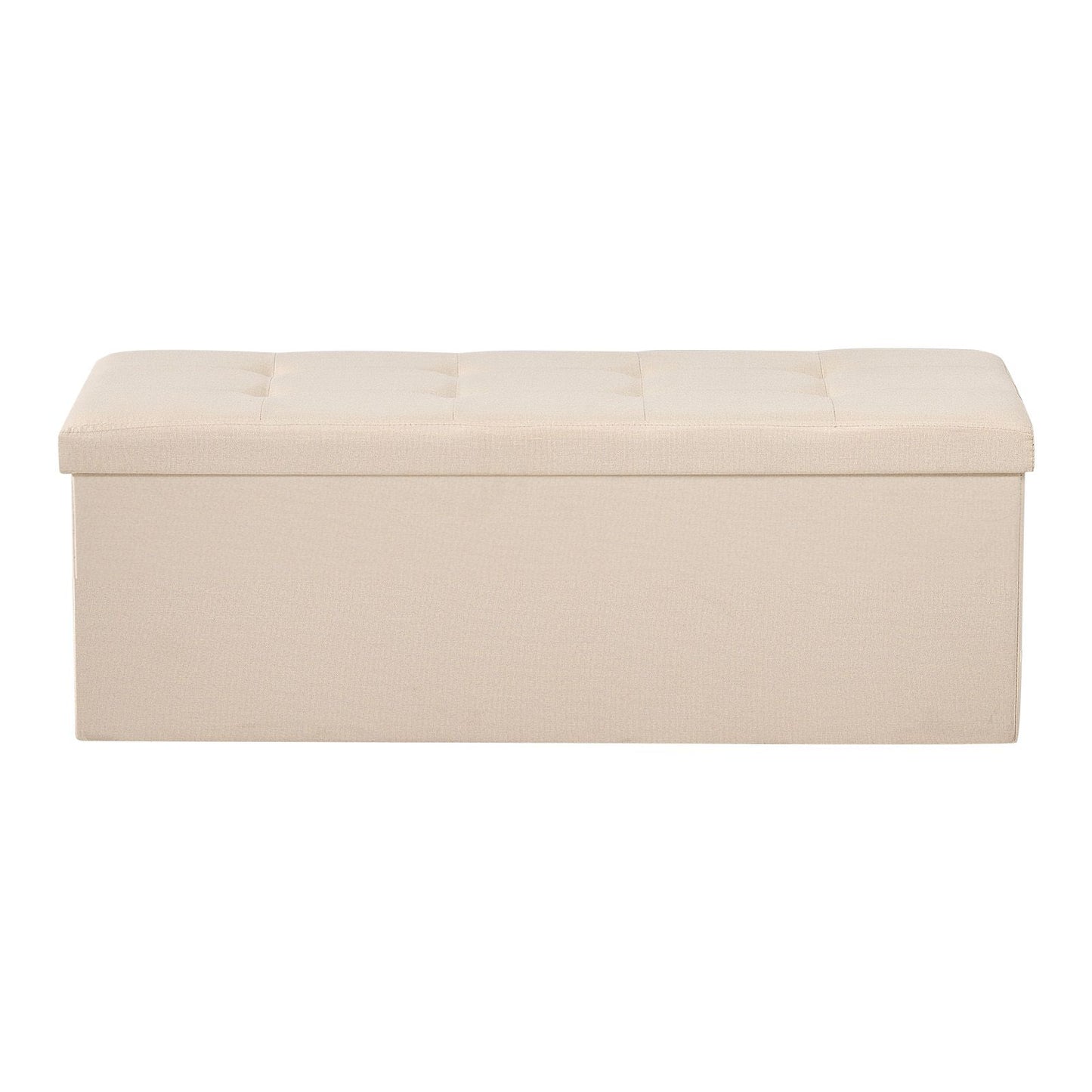 Foldable Storage Ottoman Bench – Large Capacity, Linen Beige with Side Pockets