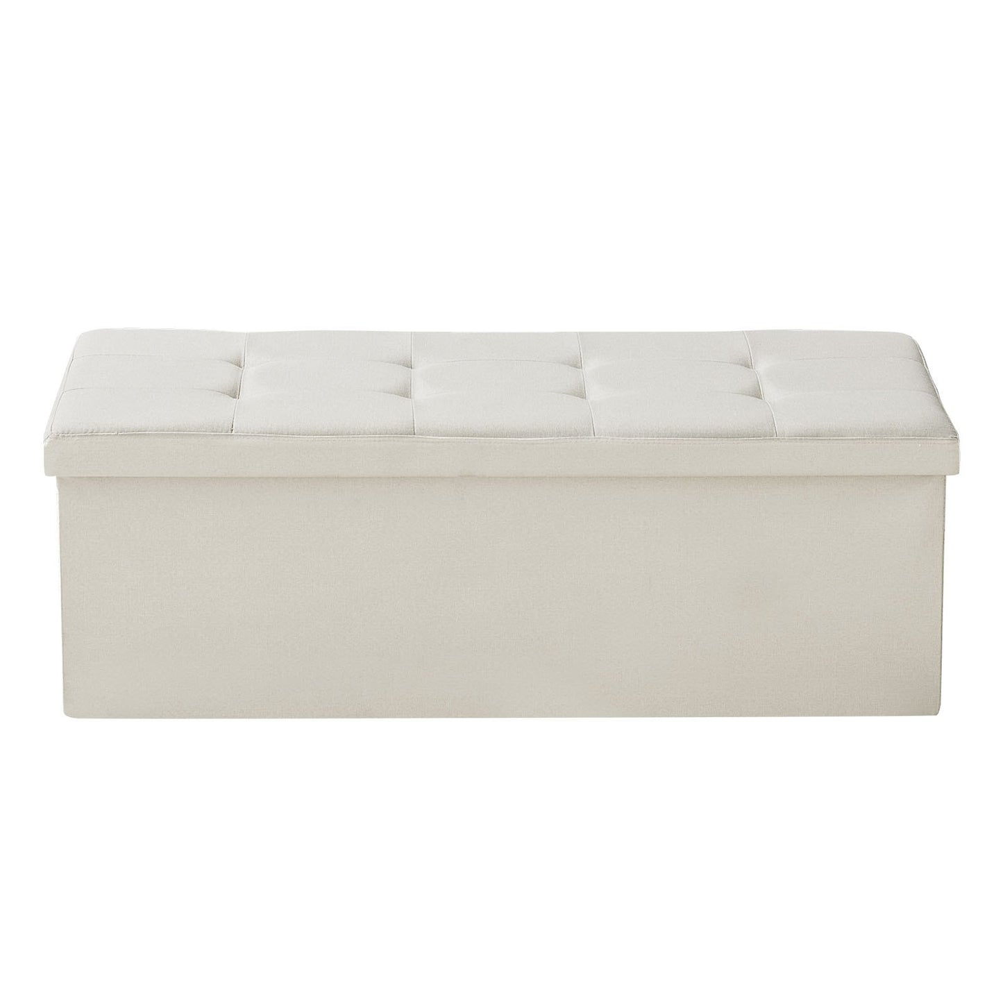 Foldable Storage Ottoman Bench – Large Capacity, Linen Beige with Side Pockets