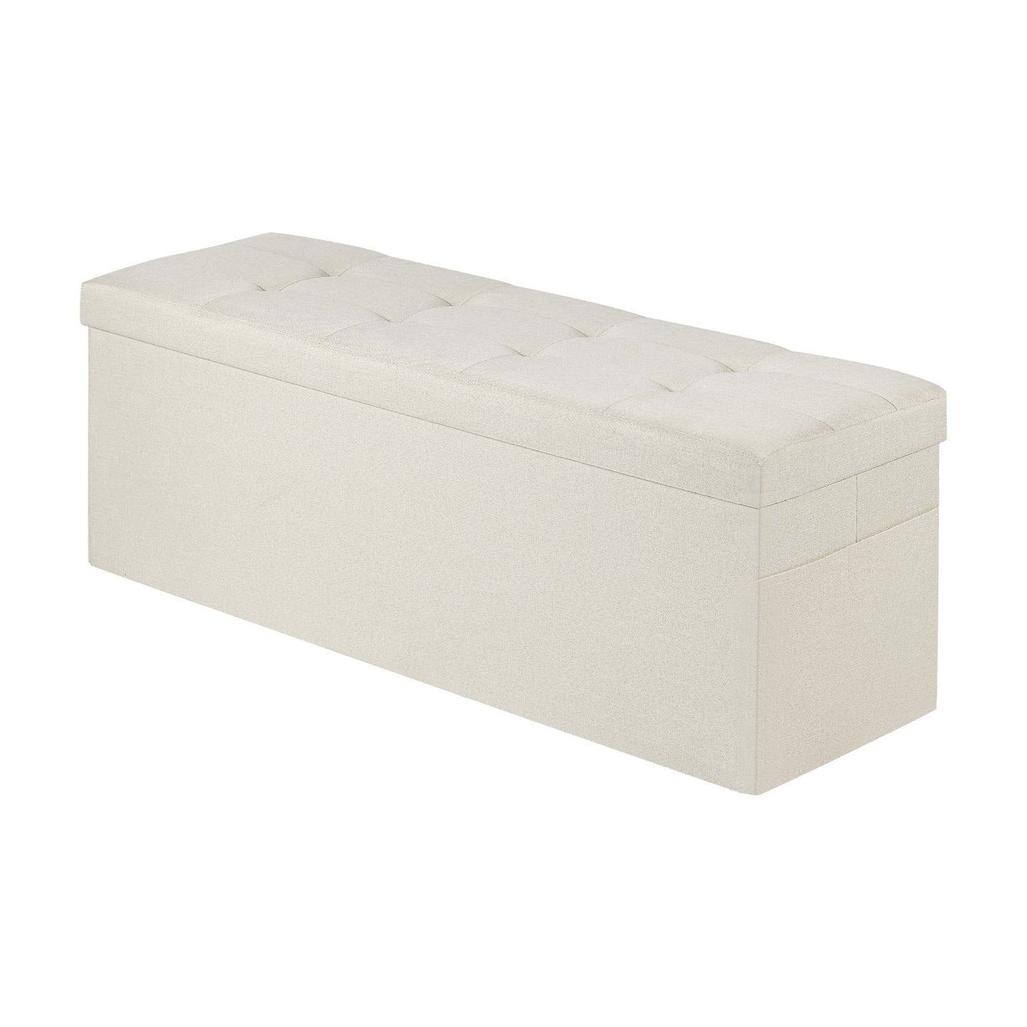 Foldable Storage Ottoman Bench – Large Capacity, Linen Beige with Side Pockets