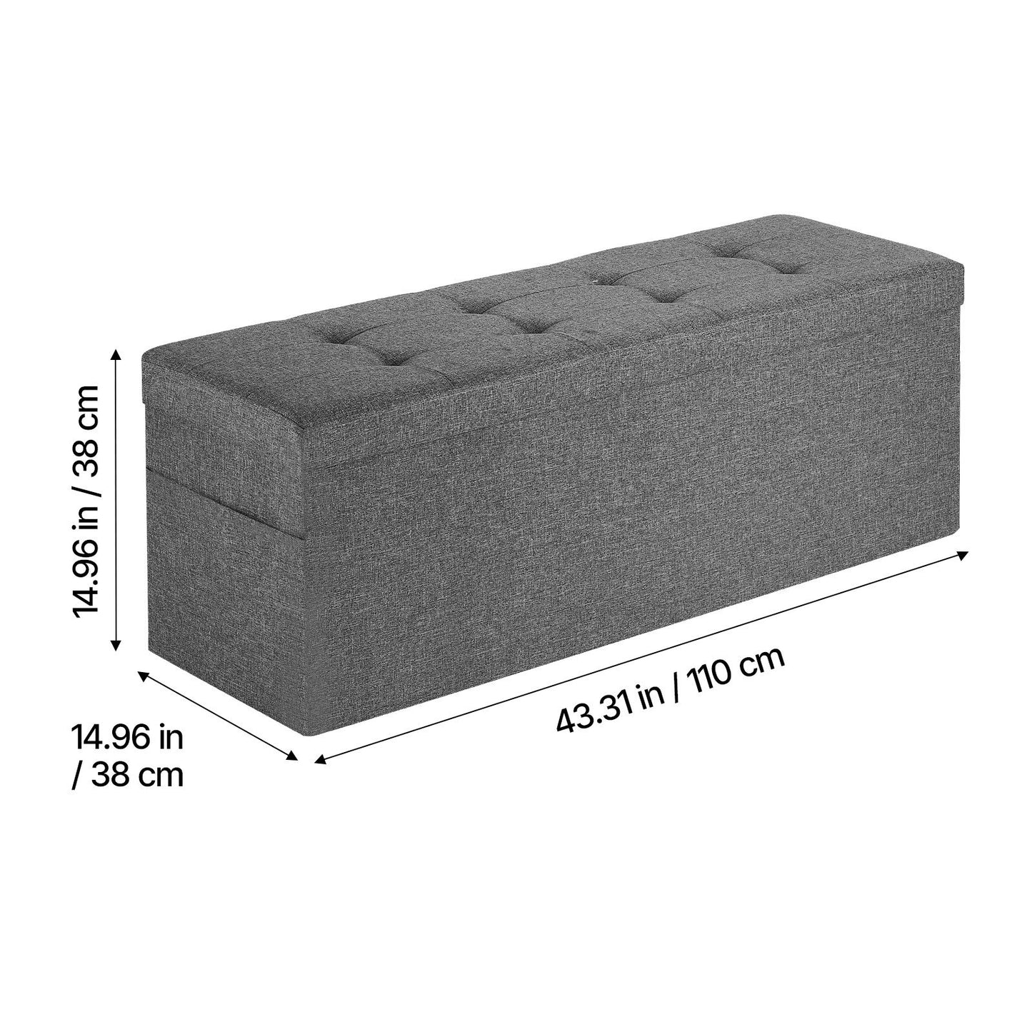 Foldable Storage Ottoman Bench – Large Capacity, Grey Linen Upholstered