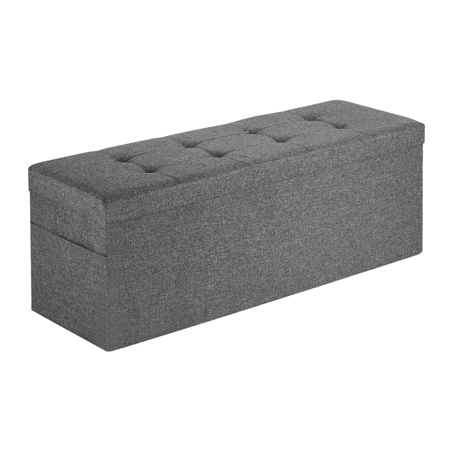 Foldable Storage Ottoman Bench – Large Capacity, Grey Linen Upholstered