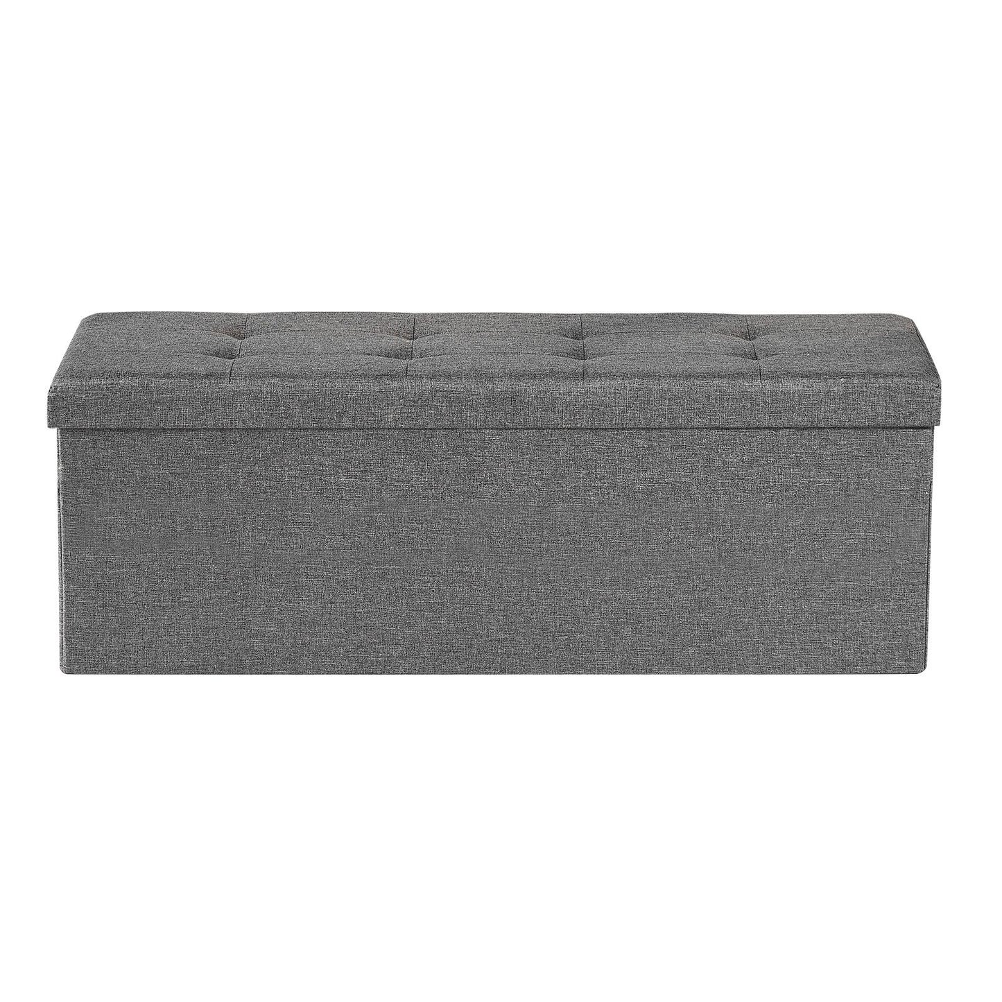 Foldable Storage Ottoman Bench – Large Capacity, Grey Linen Upholstered
