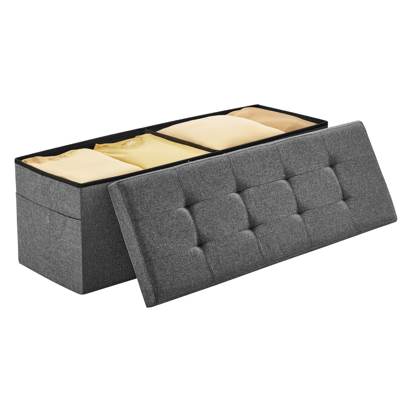 Foldable Storage Ottoman Bench – Large Capacity, Grey Linen Upholstered