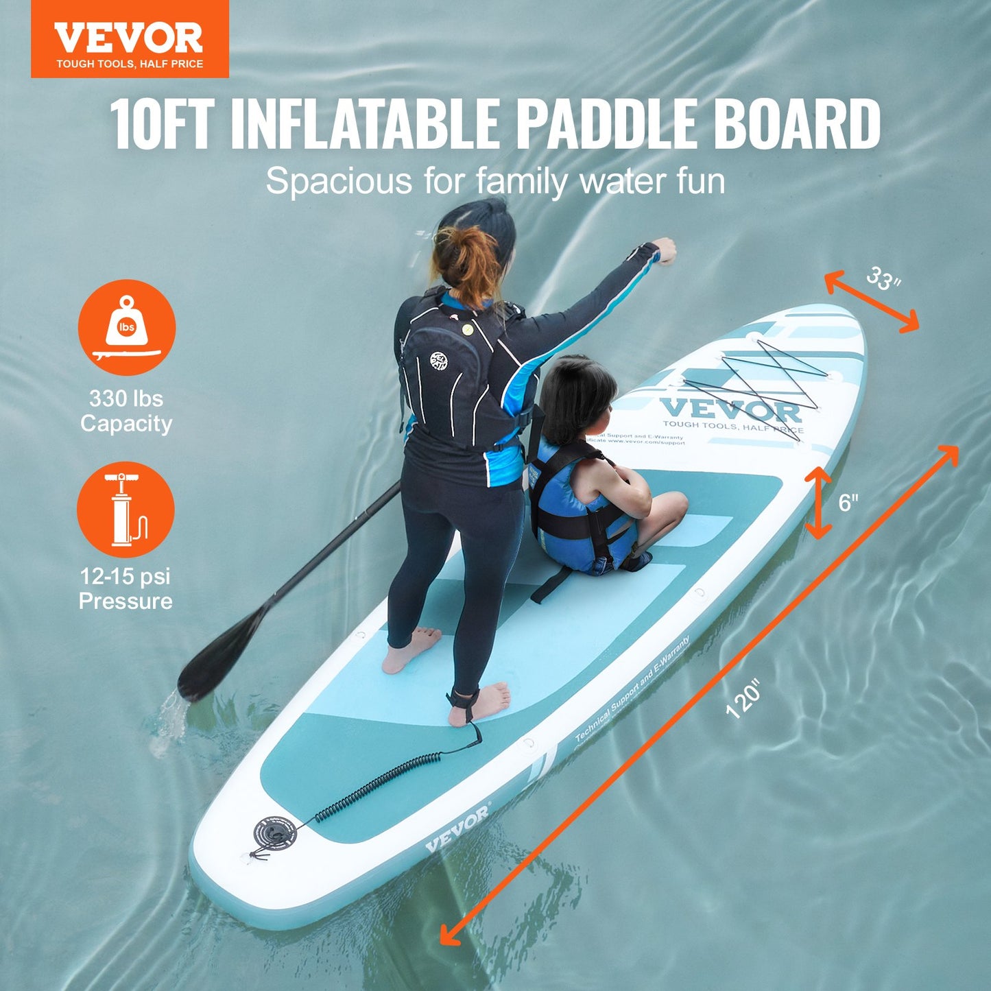 Inflatable Stand Up Paddle Board – Extra Wide, 10 ft with Accessories and Non-slip Deck