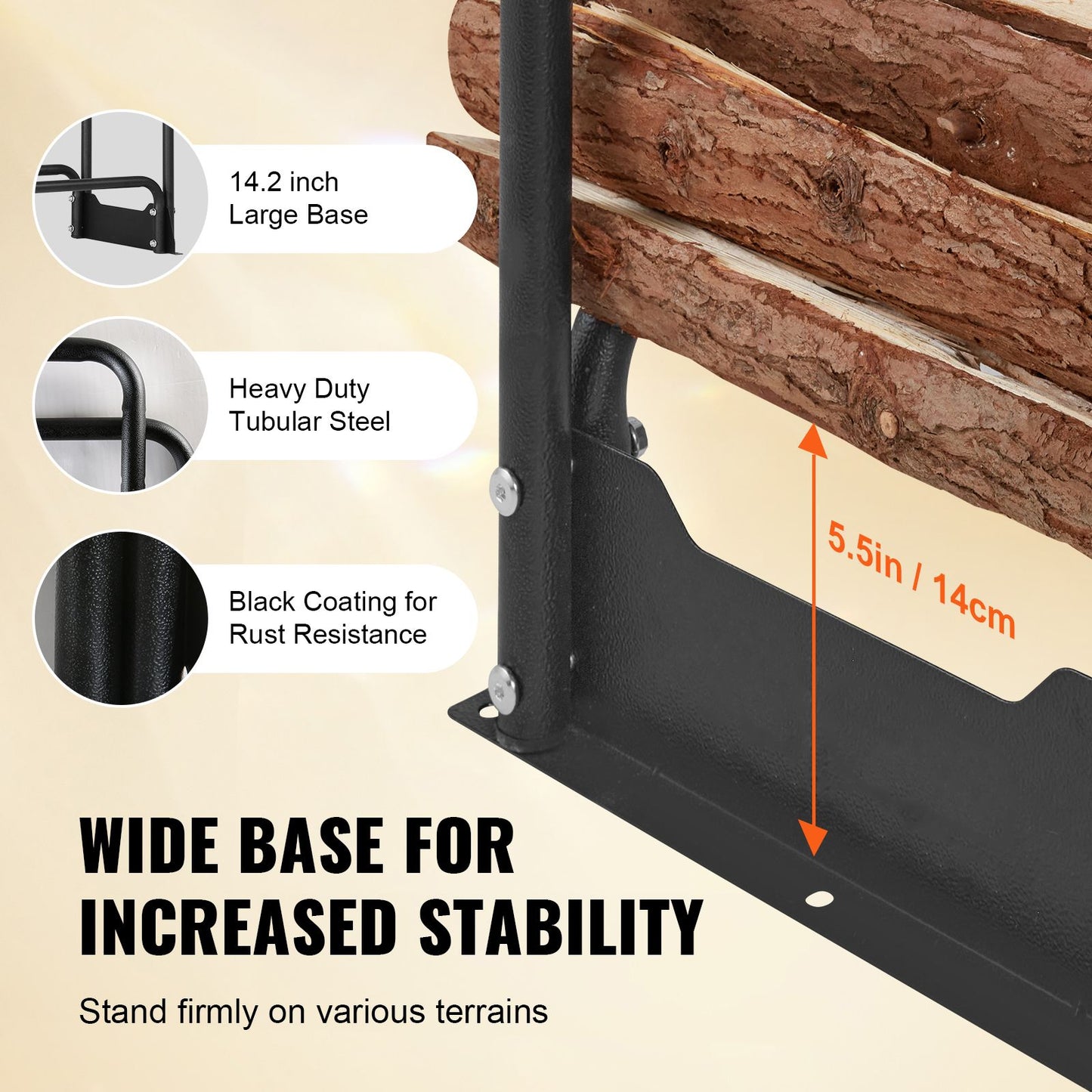 Firewood Rack with Waterproof Cover – Half-Cord Capacity, Powder-Coated Steel, Outdoor Wood Storage