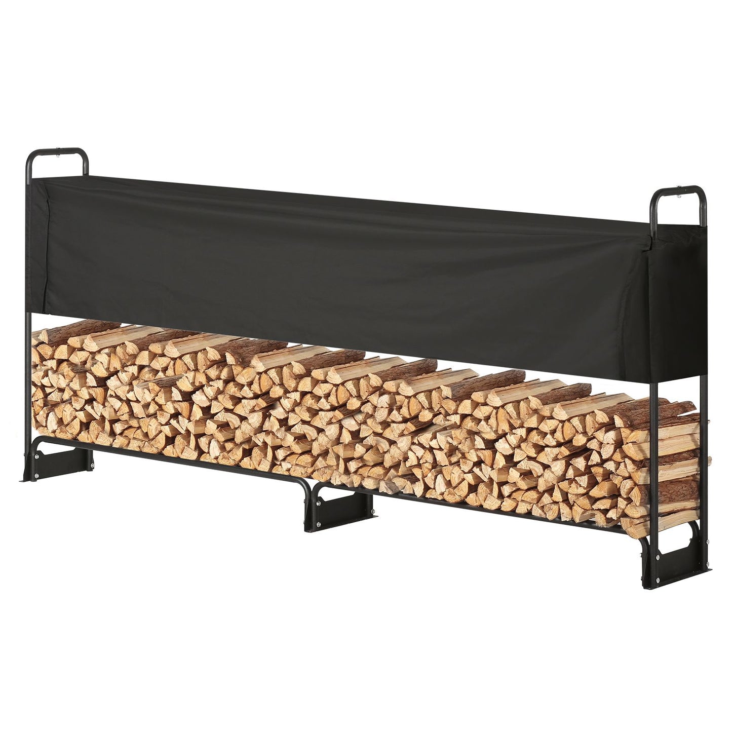 Firewood Rack with Waterproof Cover – Half-Cord Capacity, Powder-Coated Steel, Outdoor Wood Storage
