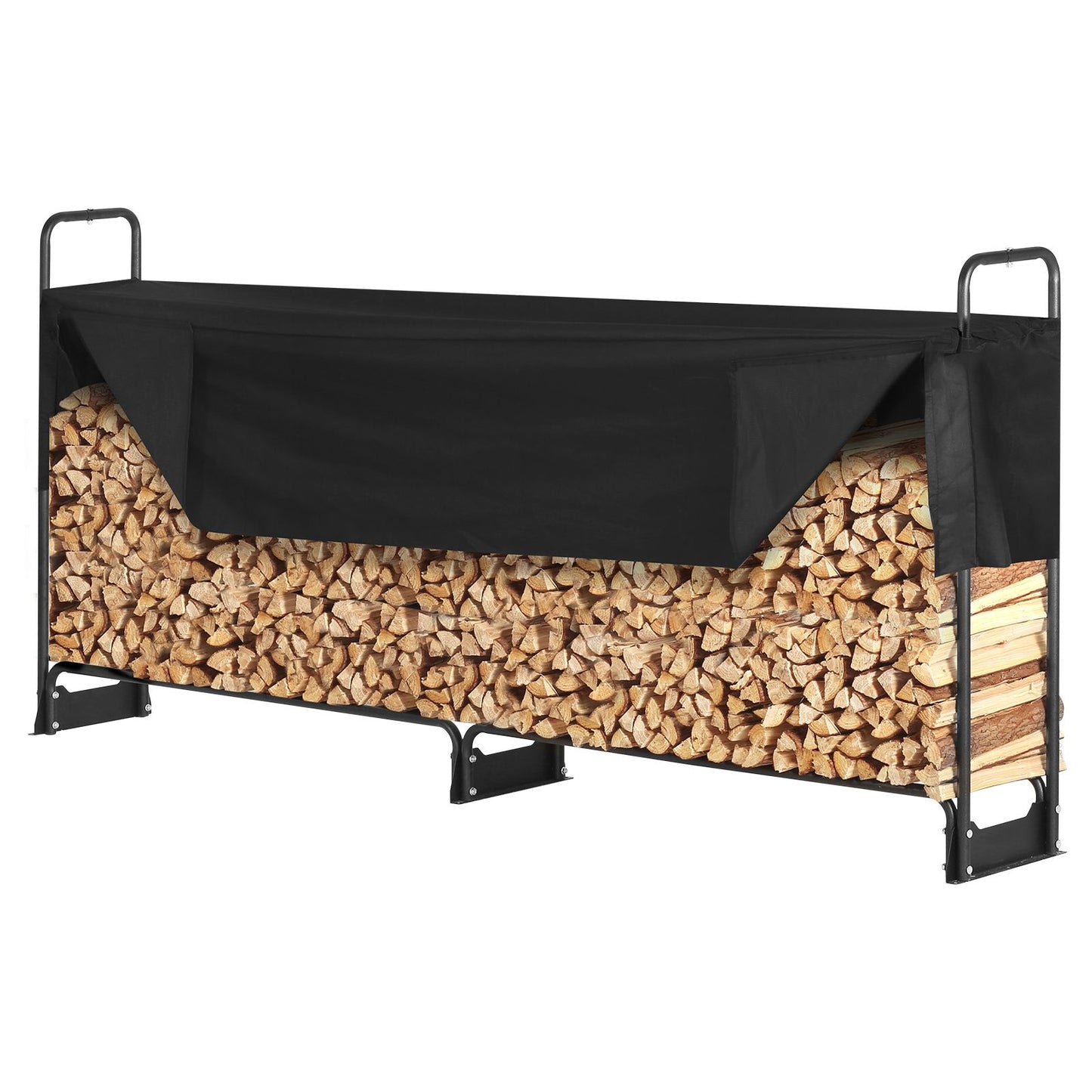 Firewood Rack with Waterproof Cover – Half-Cord Capacity, Powder-Coated Steel, Outdoor Wood Storage