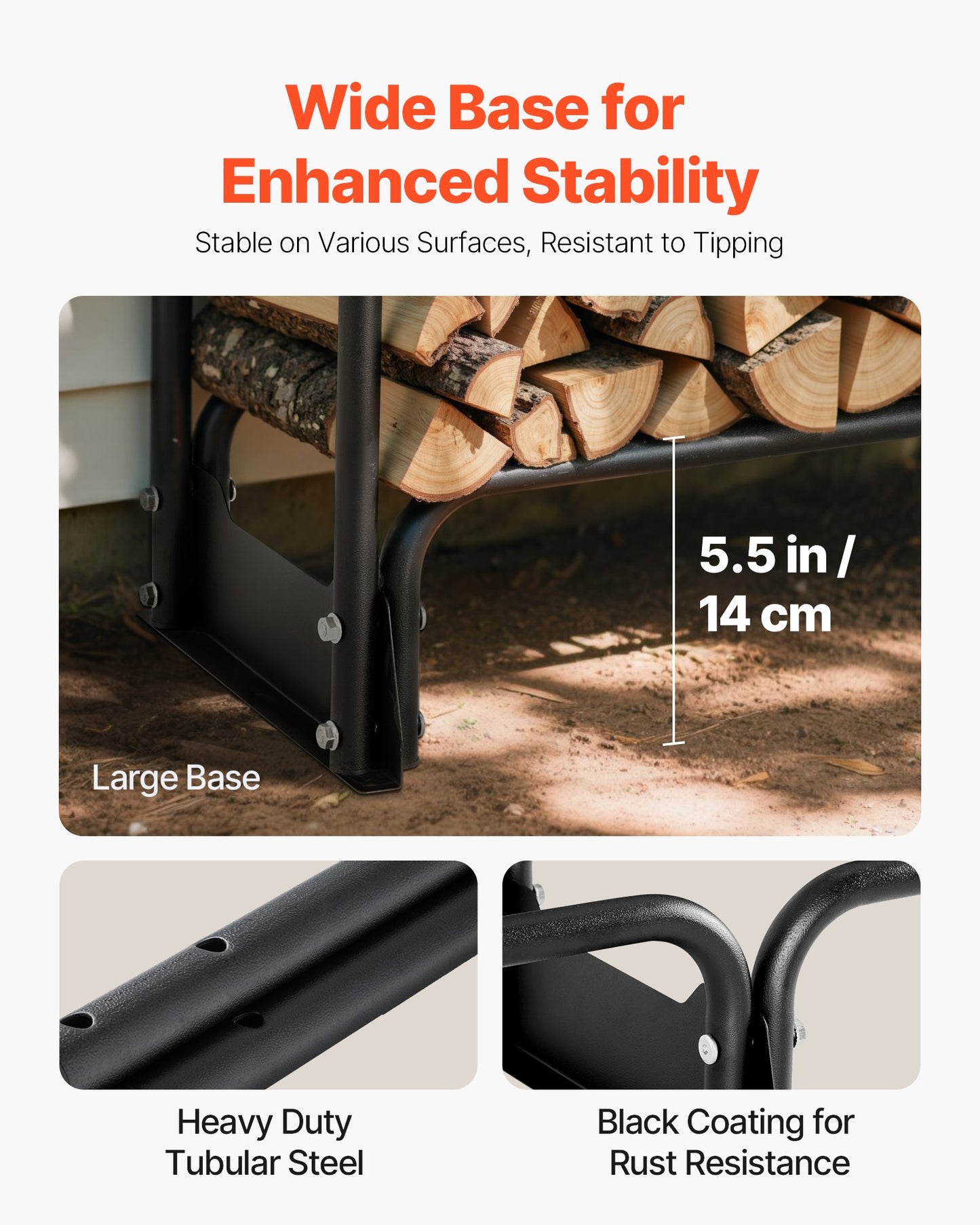 Firewood Rack with Waterproof Cover – Half-Cord Capacity, Powder-Coated Steel, Outdoor Wood Storage