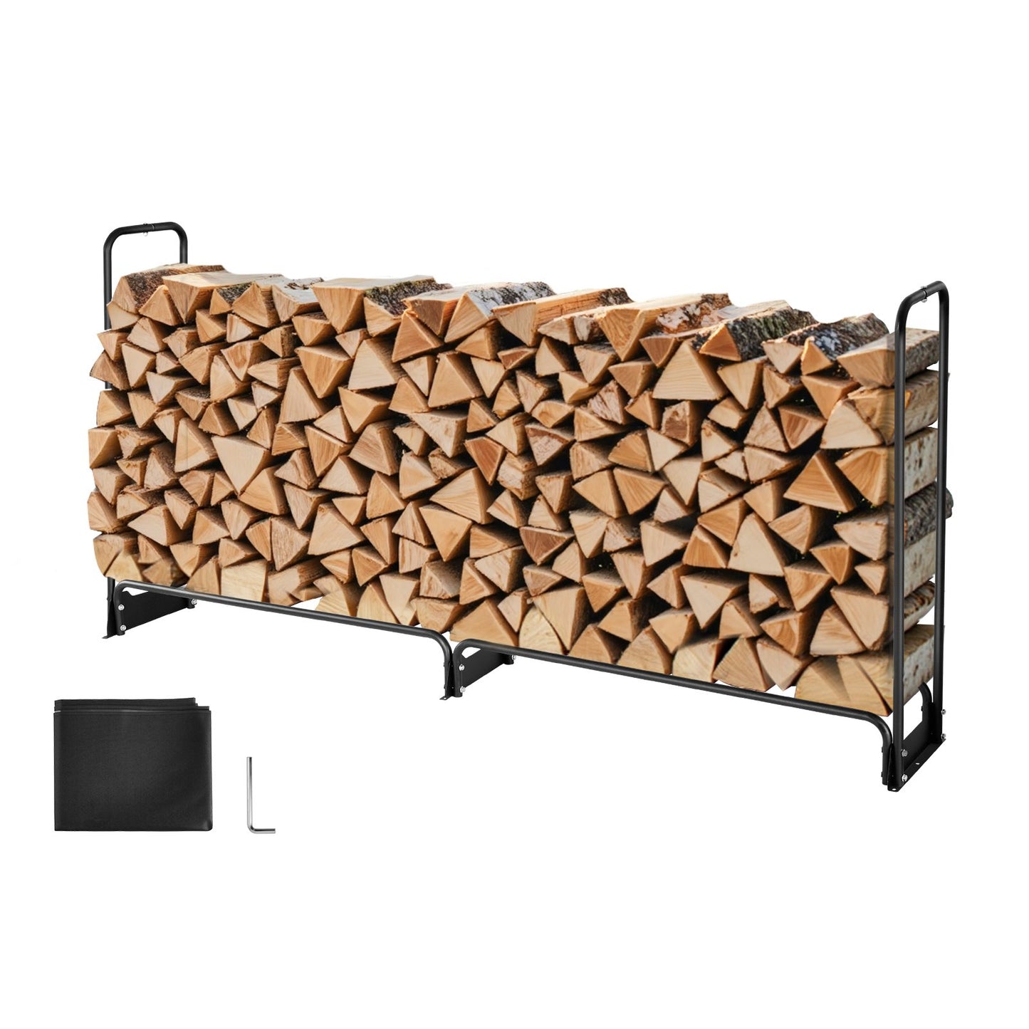 Firewood Rack with Waterproof Cover – Half-Cord Capacity, Powder-Coated Steel, Outdoor Wood Storage