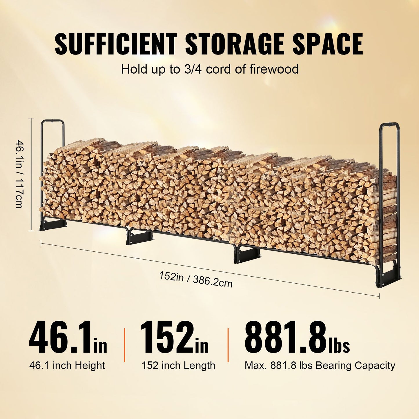 Firewood Rack with Waterproof Cover – Half-Cord Capacity, Powder-Coated Steel, Outdoor Wood Storage