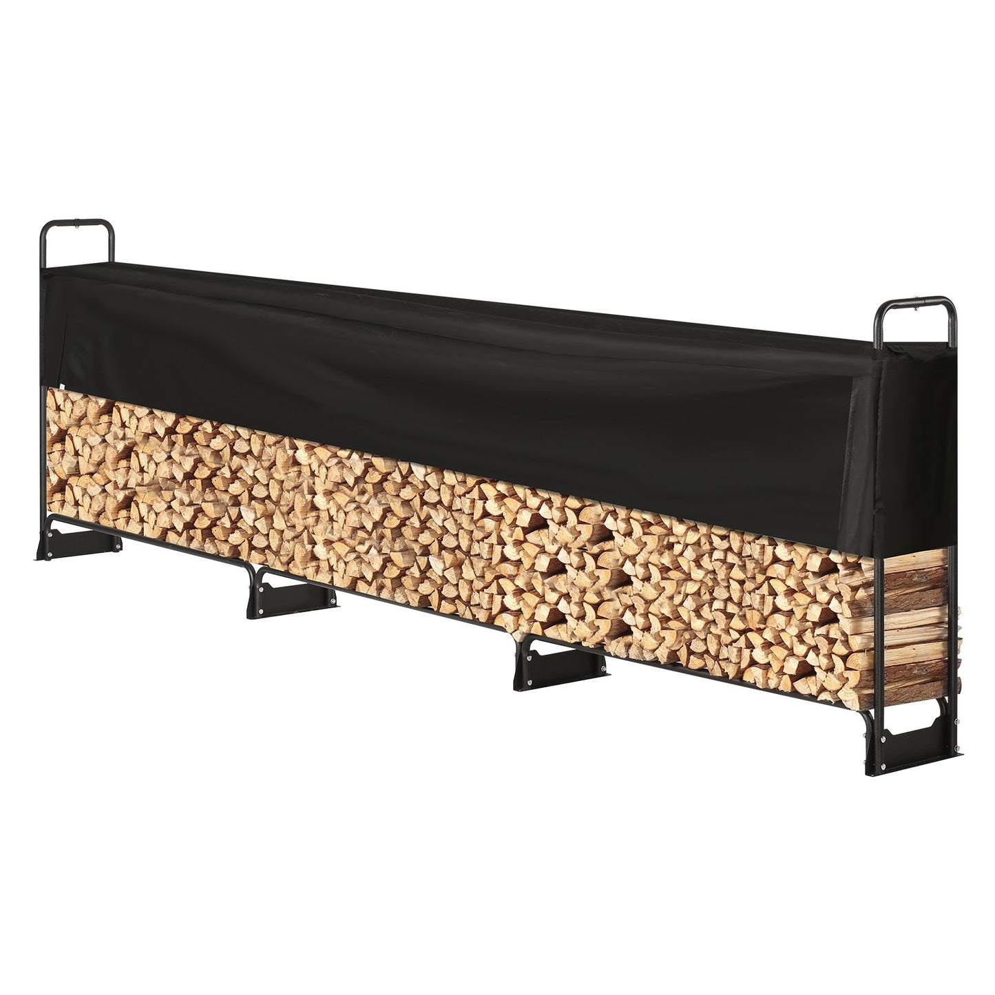 Firewood Rack with Waterproof Cover – Half-Cord Capacity, Powder-Coated Steel, Outdoor Wood Storage