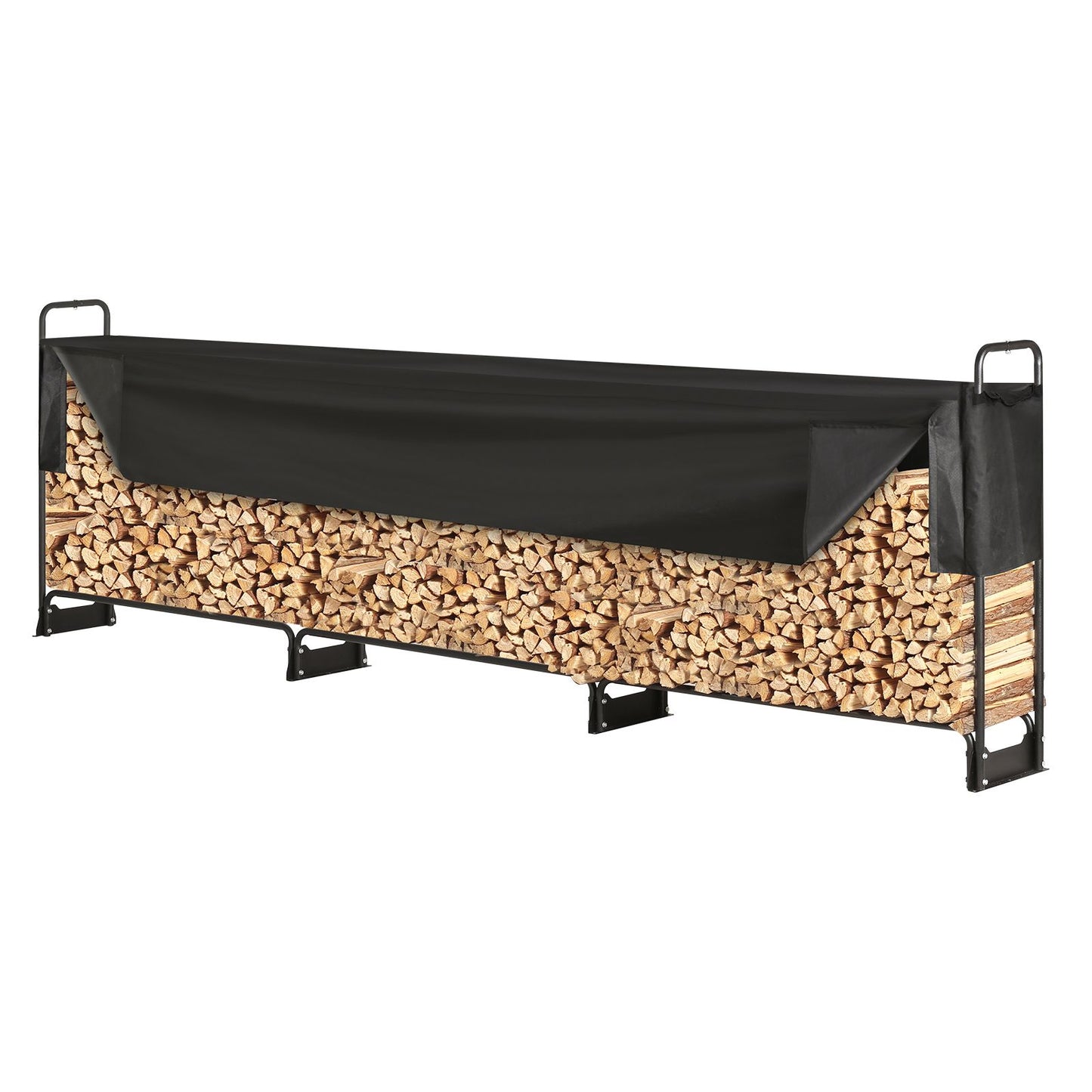 Firewood Rack with Waterproof Cover – Half-Cord Capacity, Powder-Coated Steel, Outdoor Wood Storage