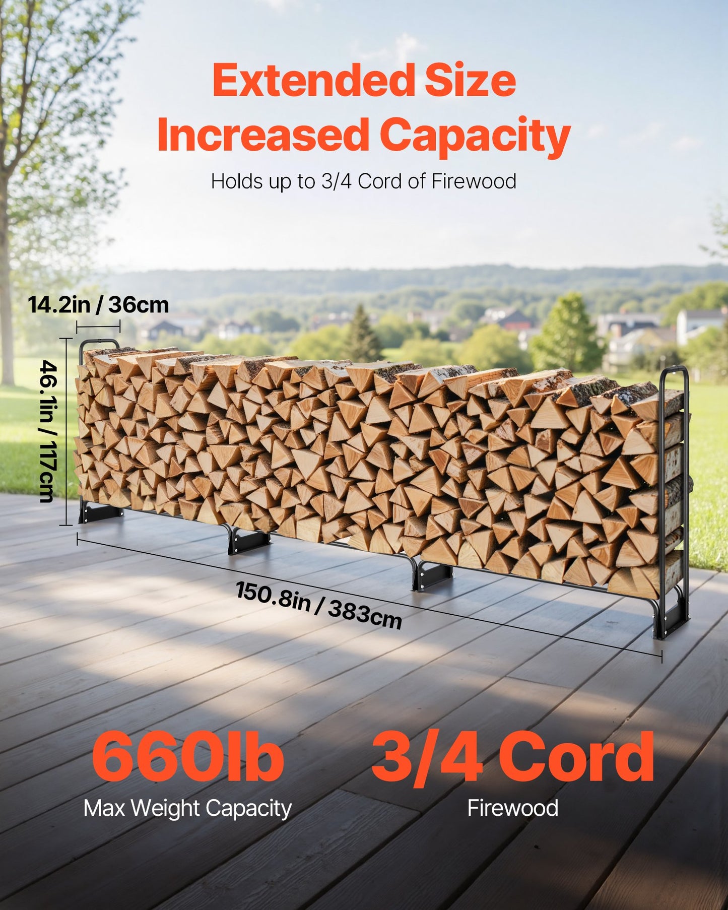 Firewood Rack with Waterproof Cover – Half-Cord Capacity, Powder-Coated Steel, Outdoor Wood Storage