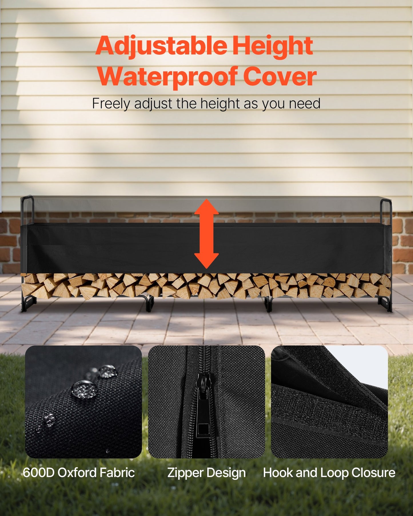 Firewood Rack with Waterproof Cover – Half-Cord Capacity, Powder-Coated Steel, Outdoor Wood Storage