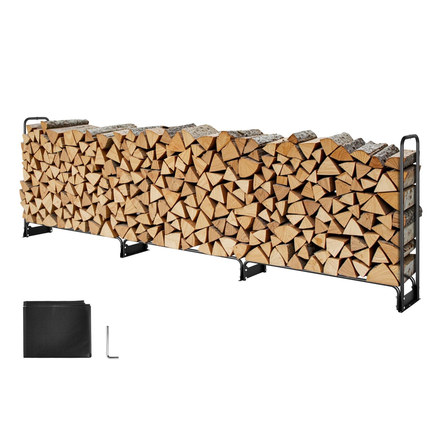 Firewood Rack with Waterproof Cover – Half-Cord Capacity, Powder-Coated Steel, Outdoor Wood Storage